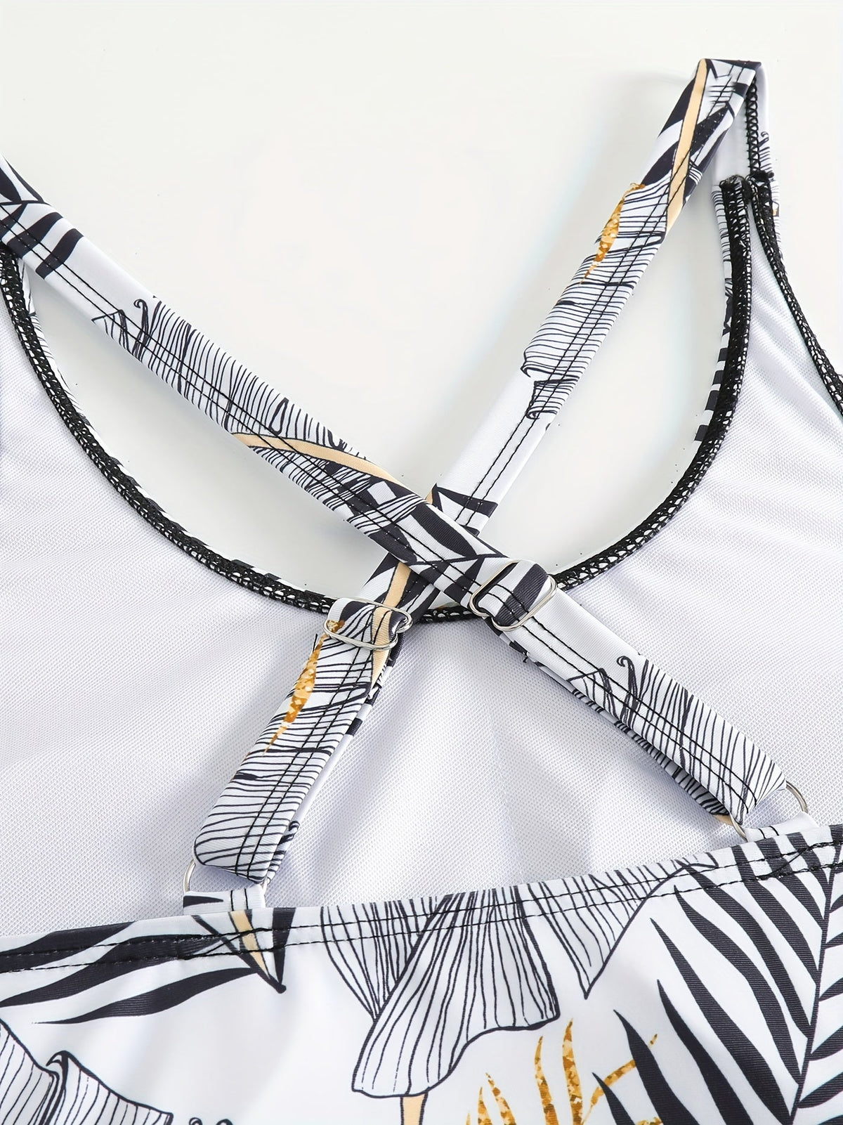 Tropical Print Round Neck Tankini Sets, Drawstring Straps Boxer Short Bottom Two Pieces Swimsuit