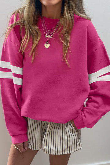 Rose Red Varsity Striped Detail Drop Shoulder Oversized Sweatshirt