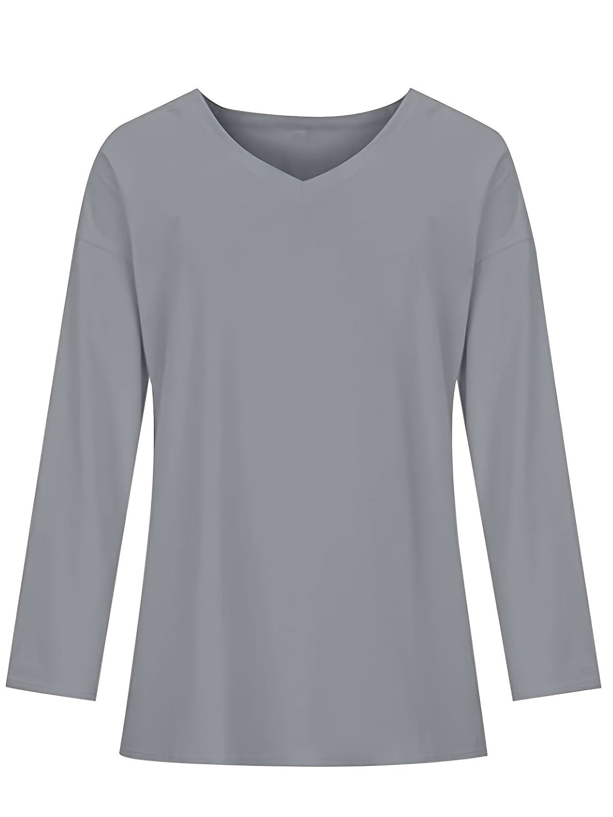 Women's Solid Color Oversized Tops, V-Neck Long Sleeve T-Shirts, Casual Loose Shirts