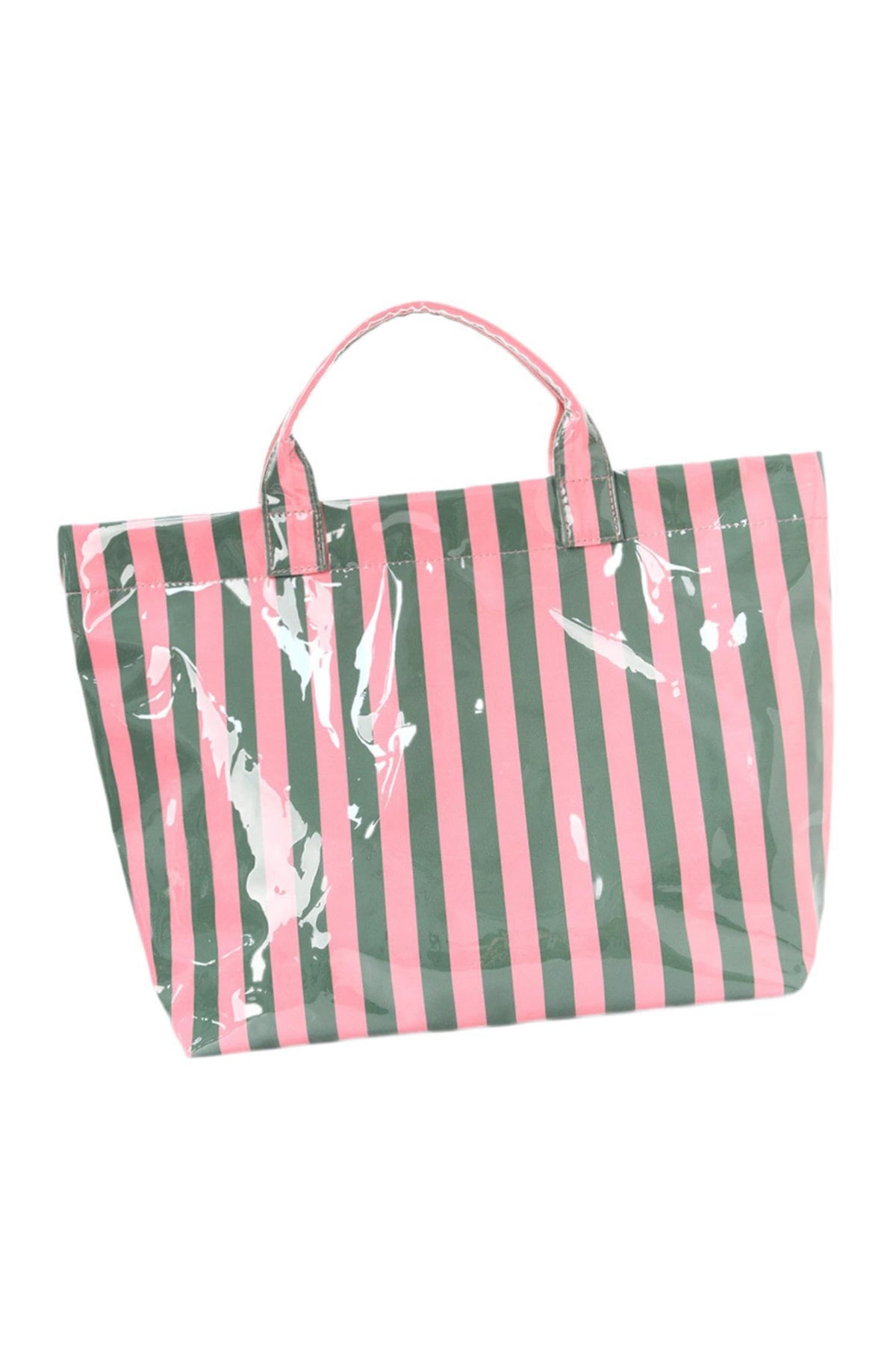 Blackish Green Glossy Striped Vinyl Large Tote Bag (Color Varied)