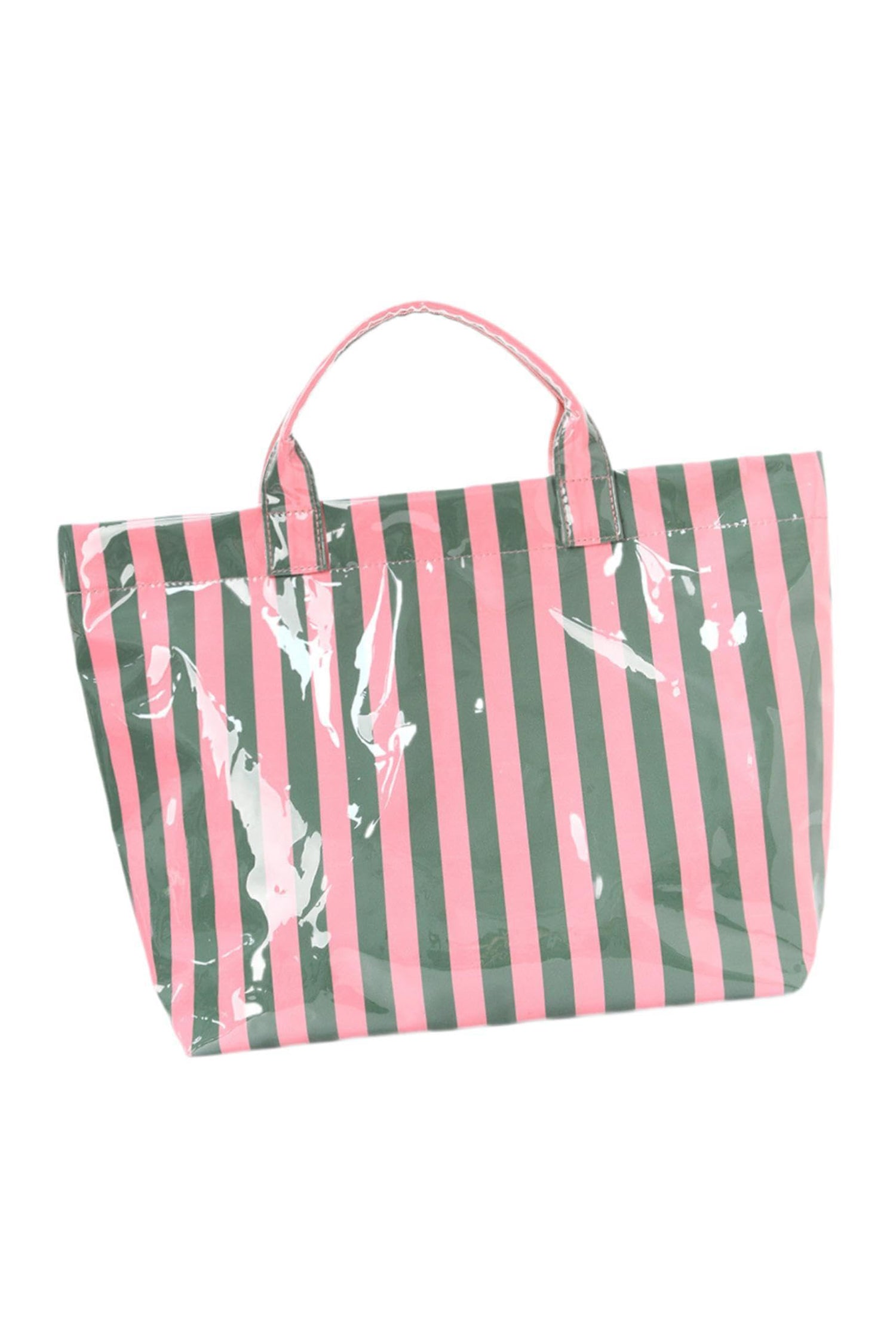 Blackish Green Glossy Striped Vinyl Large Tote Bag (Color Varied)