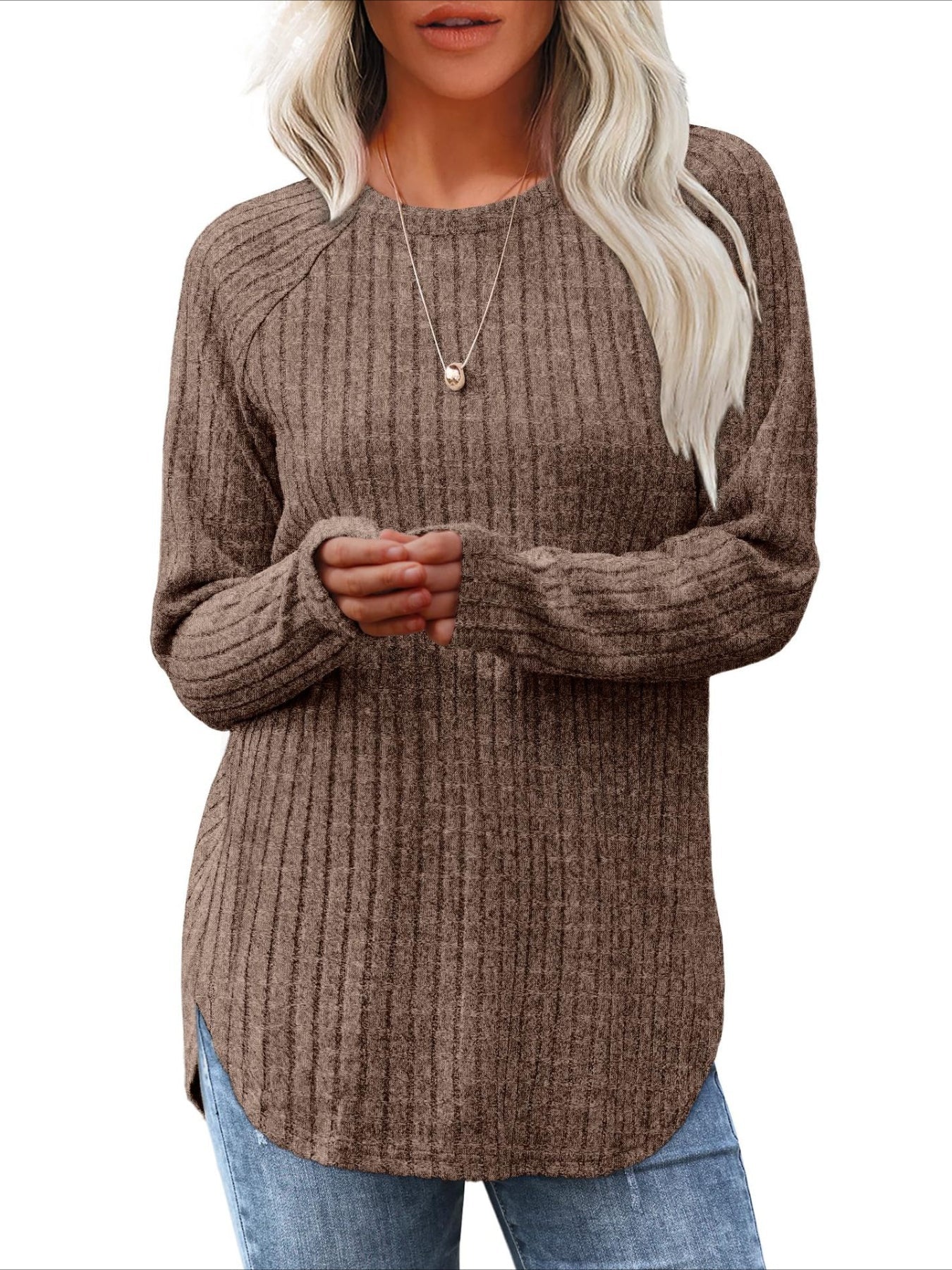 Soft Round Neck Pullover Long Sleeve Sweater