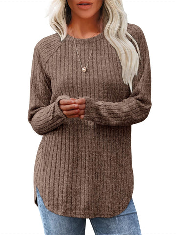Soft Round Neck Pullover Long Sleeve Sweater