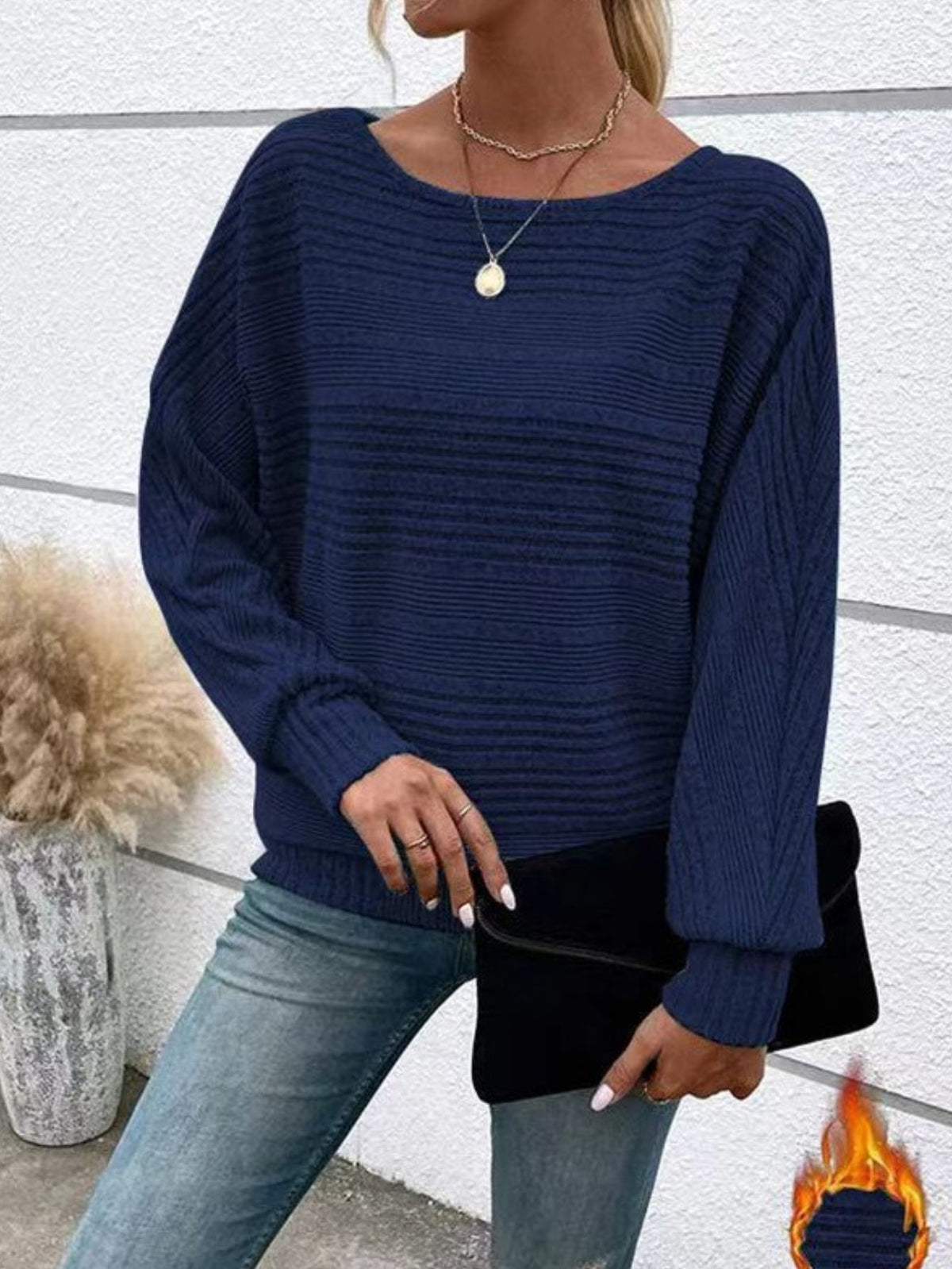 Ribbed Crew Neck T-Shirt, Elegant Long Sleeve T-Shirt
