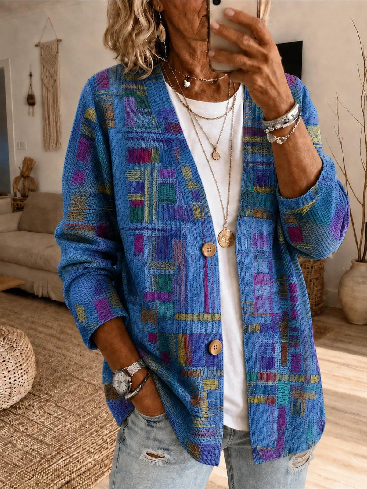 Abstract Graphic Printing Long Sleeve Casual Spring/Fall Shirt Jacket