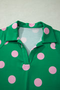 Green Polka Dot Print V Neck Tee Short Set