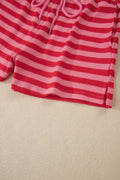 Red Stripe Puff Short Sleeve T Shirt Matching Shorts Set