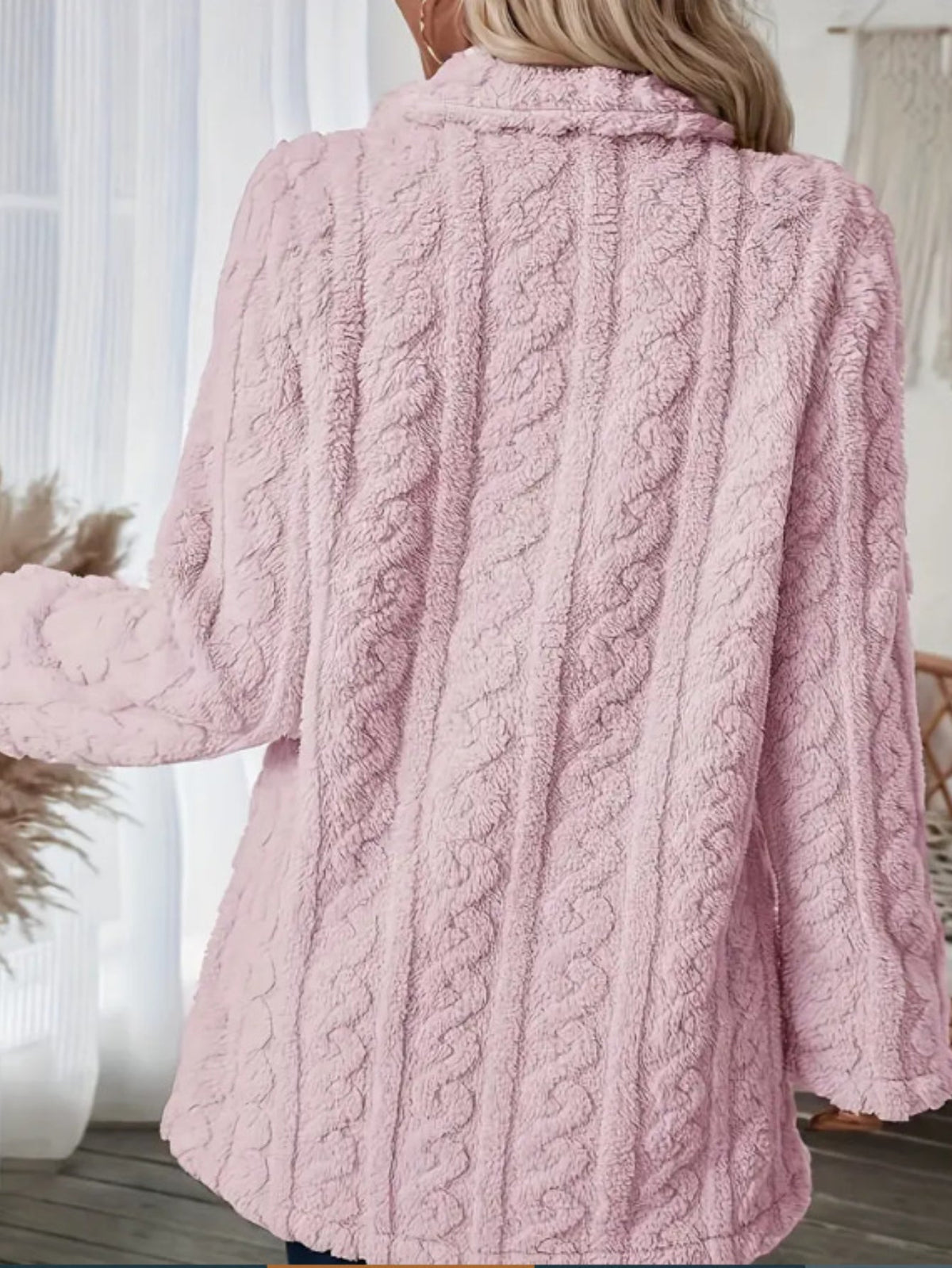 Double Breasted Lapel Teddy Coat, Versatile Long Sleeve Textured Thermal Winter Outerwear