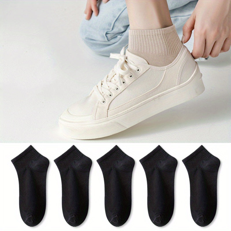 5/10 Pairs Colorful Ribbed Short Socks, Comfy & Breathable Elastic Ankle Socks