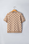 Dark Khaki Polka Dot Short Sleeve Button Down Sweater Cardigan
