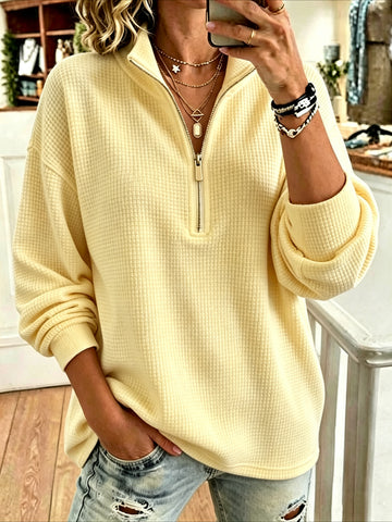 Solid Color Casual Plain Mock Neck Sweatshirt
