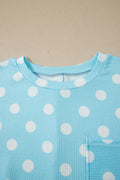 Sky Blue Twisted Rib Polka Dot Print Plus Size T Shirt