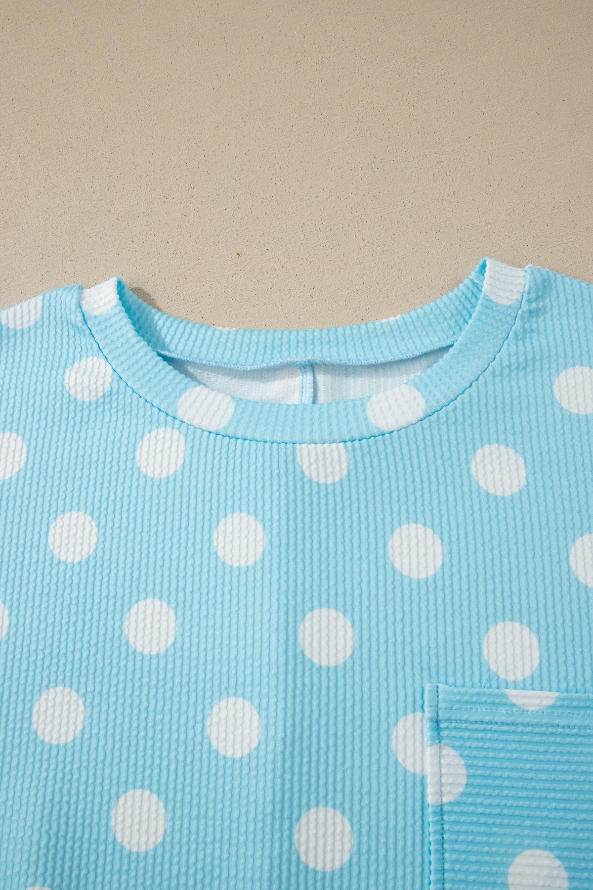Sky Blue Twisted Rib Polka Dot Print Plus Size T Shirt