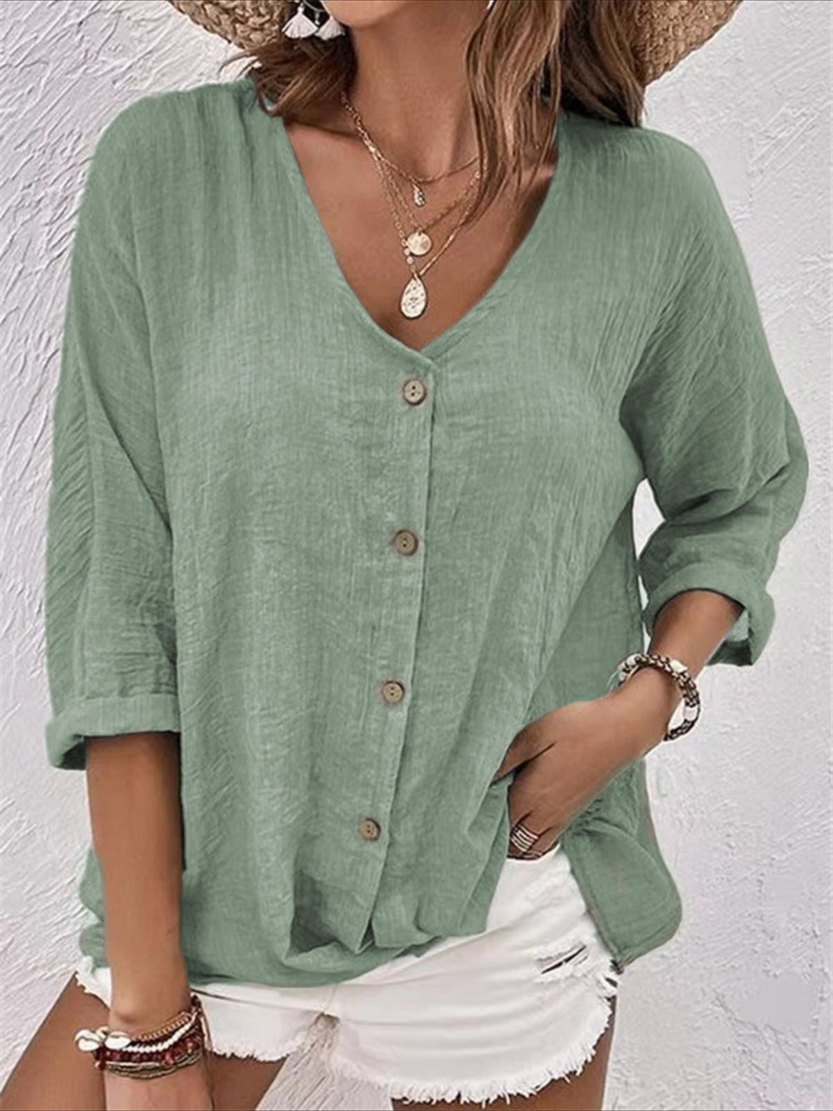 V-neck Pullover Short Sleeve Loose Shirt