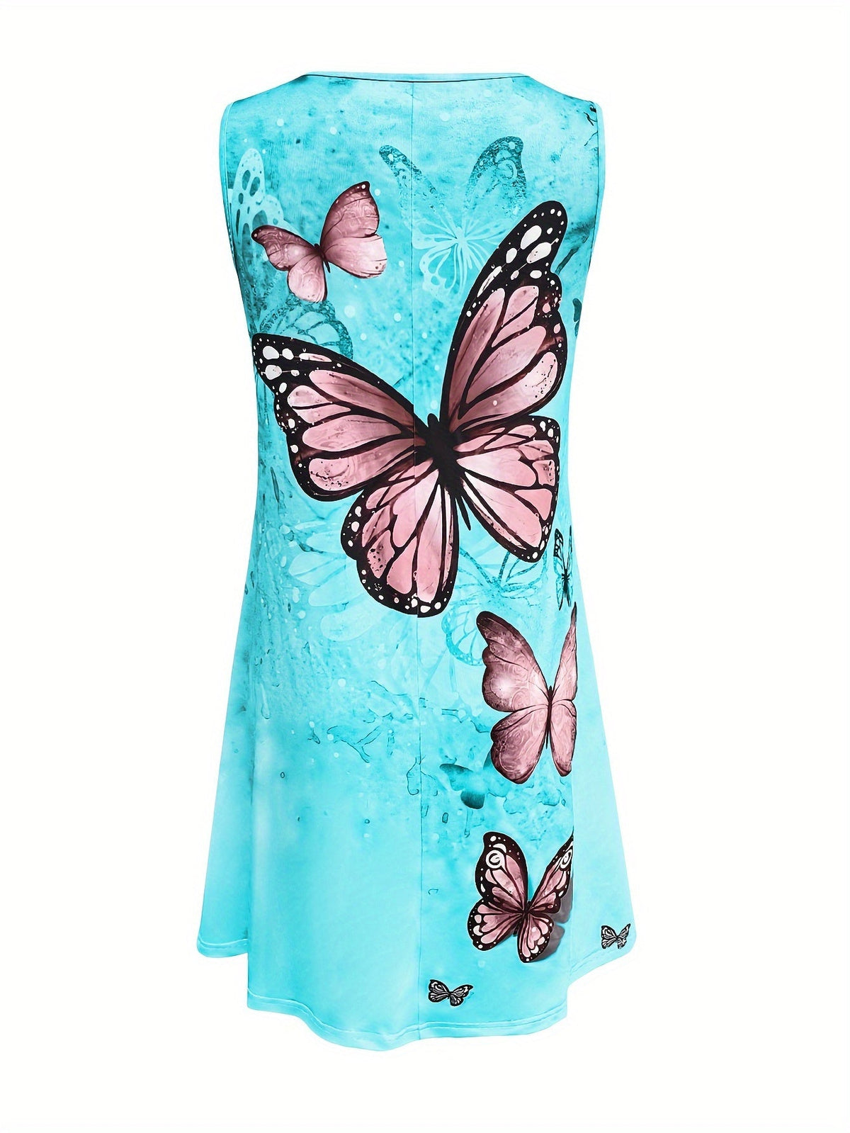 Summer Women's Fashion Butterfly Print Sleeveless Vest Dress Round Neck Casual Dress