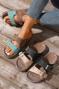 Color black Two-tone Flag Retro Buckle Straps Hollowed Faux Suede Slippers