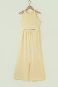 Yellow Cream Slim Ribbed Tank Top and Sweatpants Set