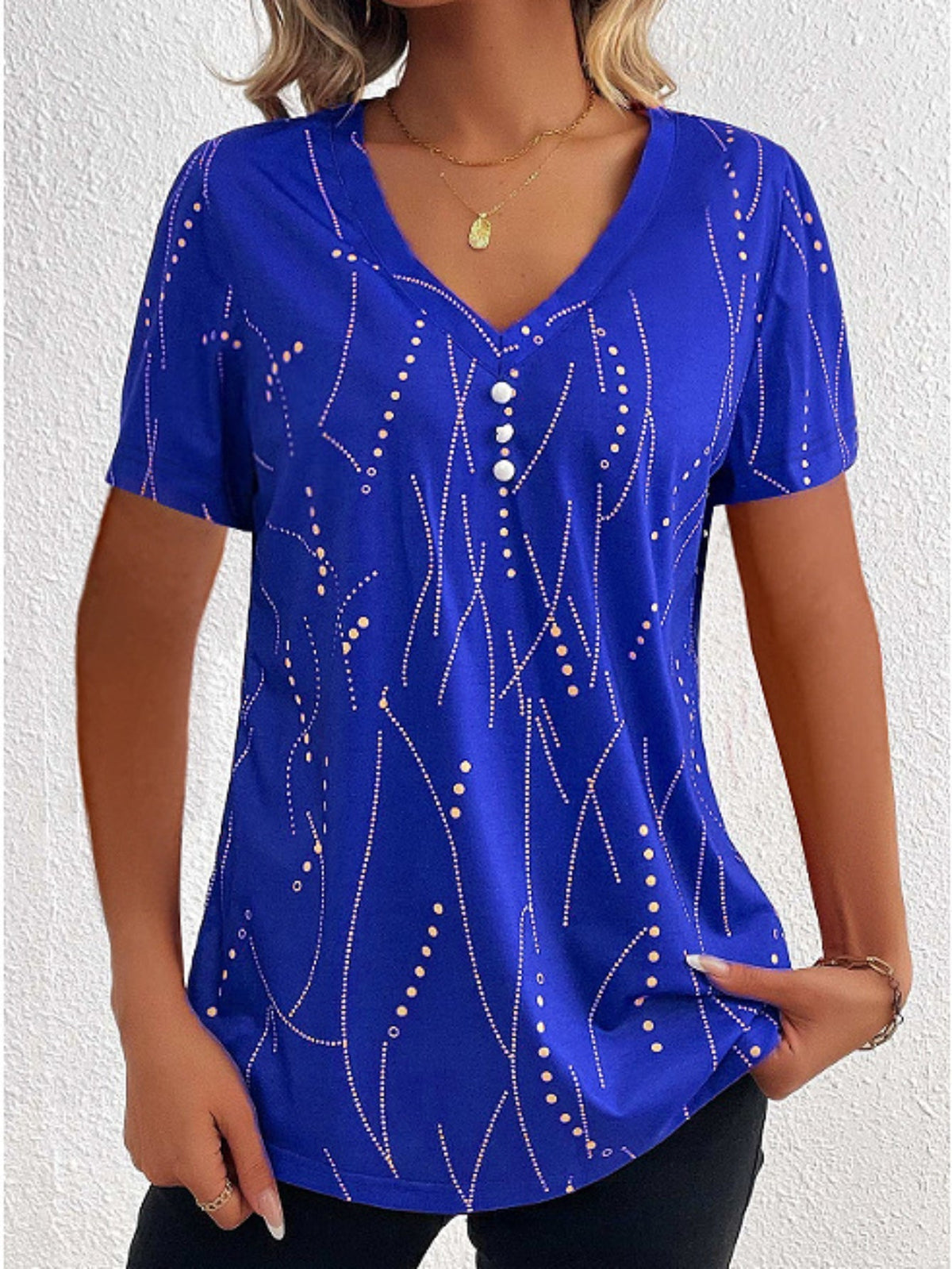 Polka Dot Print T-Shirt, Casual V Neck Short Sleeve T-Shirt