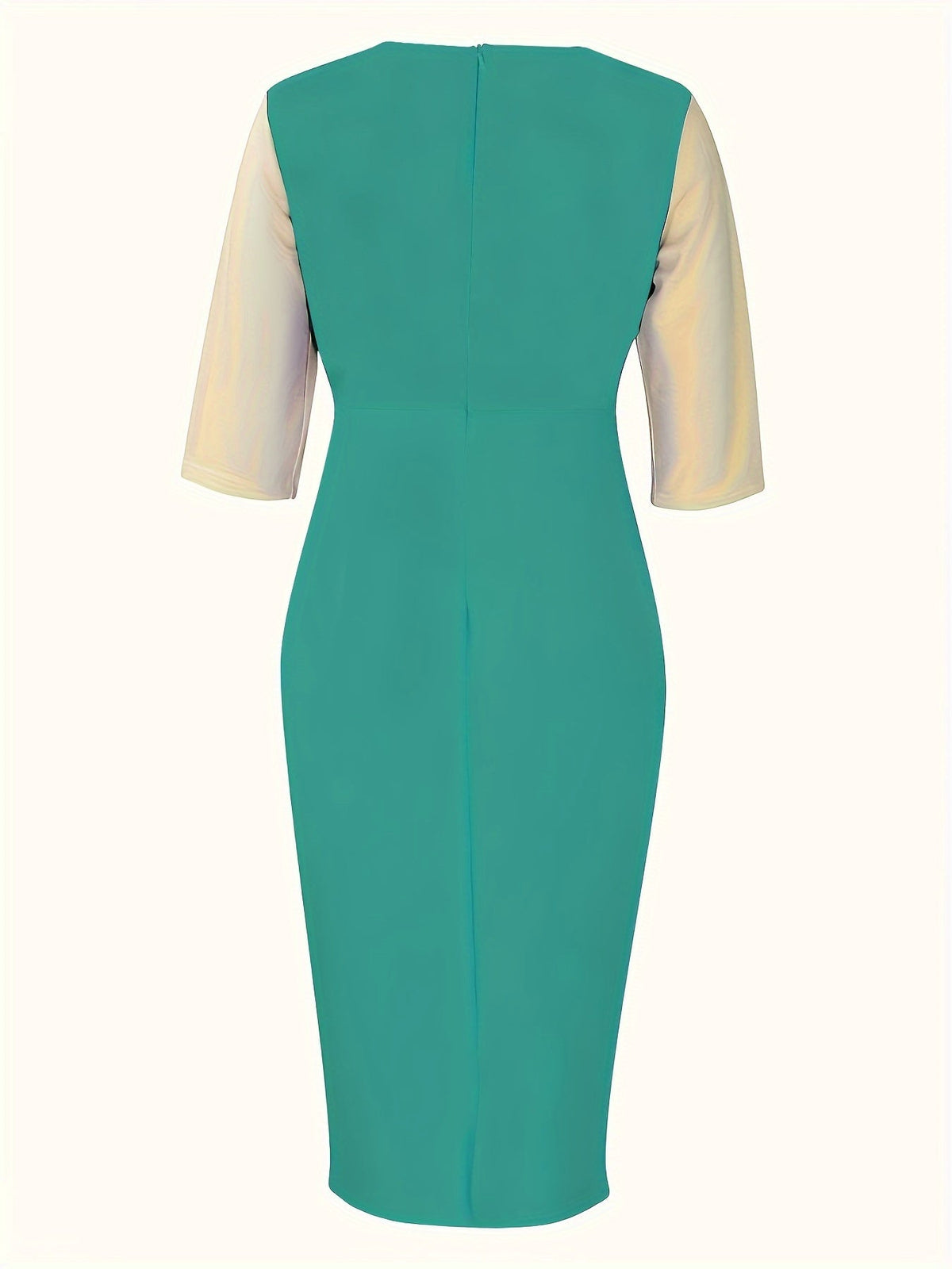Color Block Simple Dress, Casual Crew Beck Bodycon Midi Dress