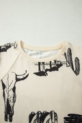 Beige Retro Western Print T Shirt