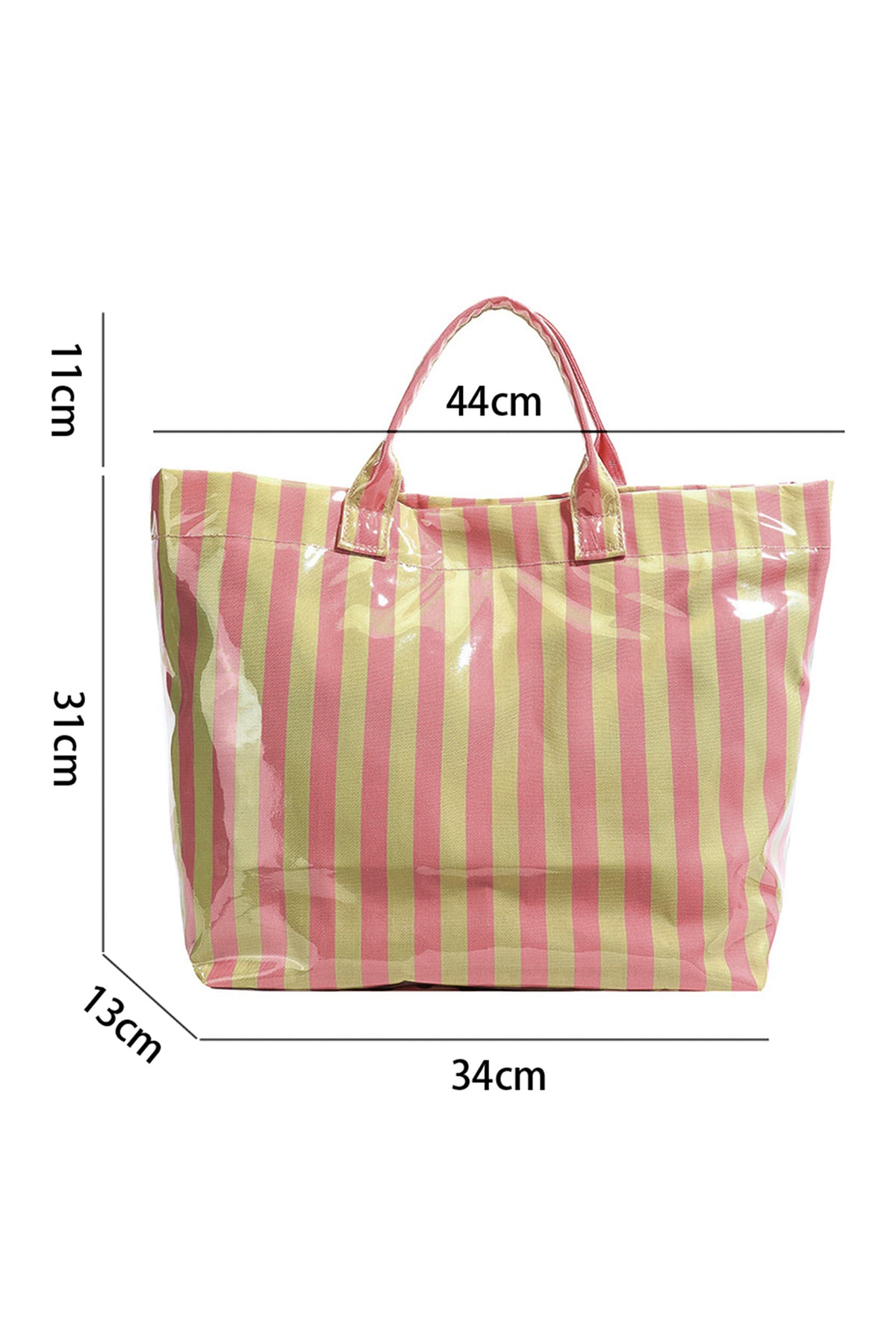 Pink Glossy Striped Vinyl Large Tote Bag (Color Varied)
