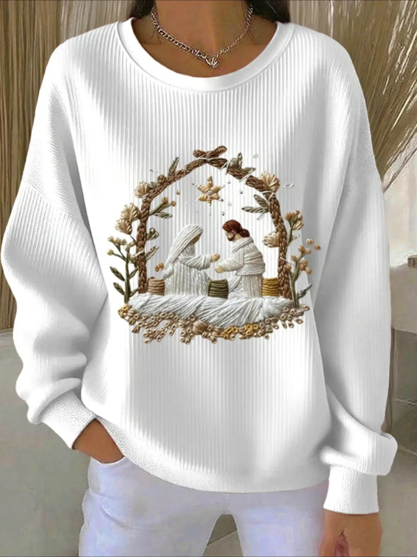 Printing Crew Neck Floral Long Sleeve Sweater Hoodie