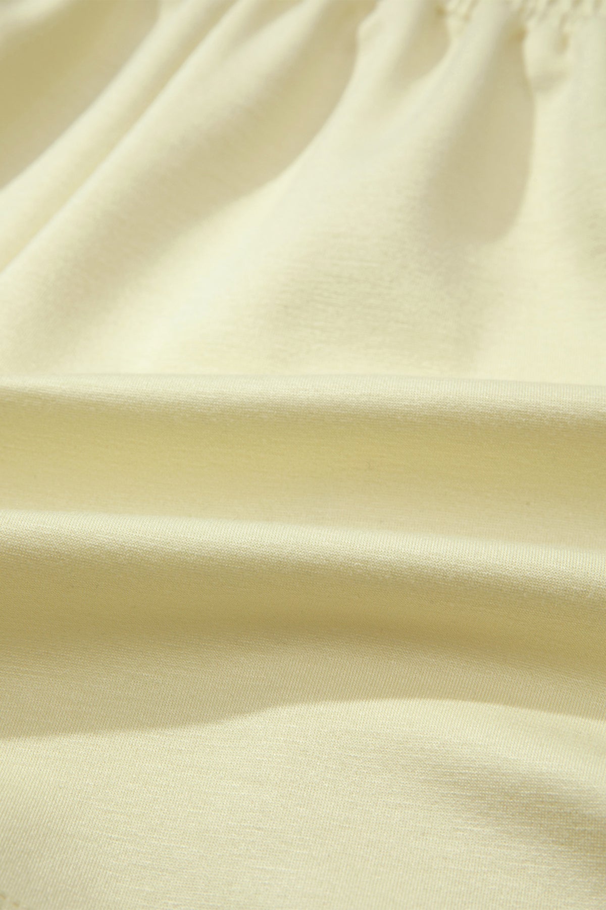 Yellow Cream Solid Color Exposed Seam Mock Neck Oversize Tee Casual Shorts 2pcs Outfit