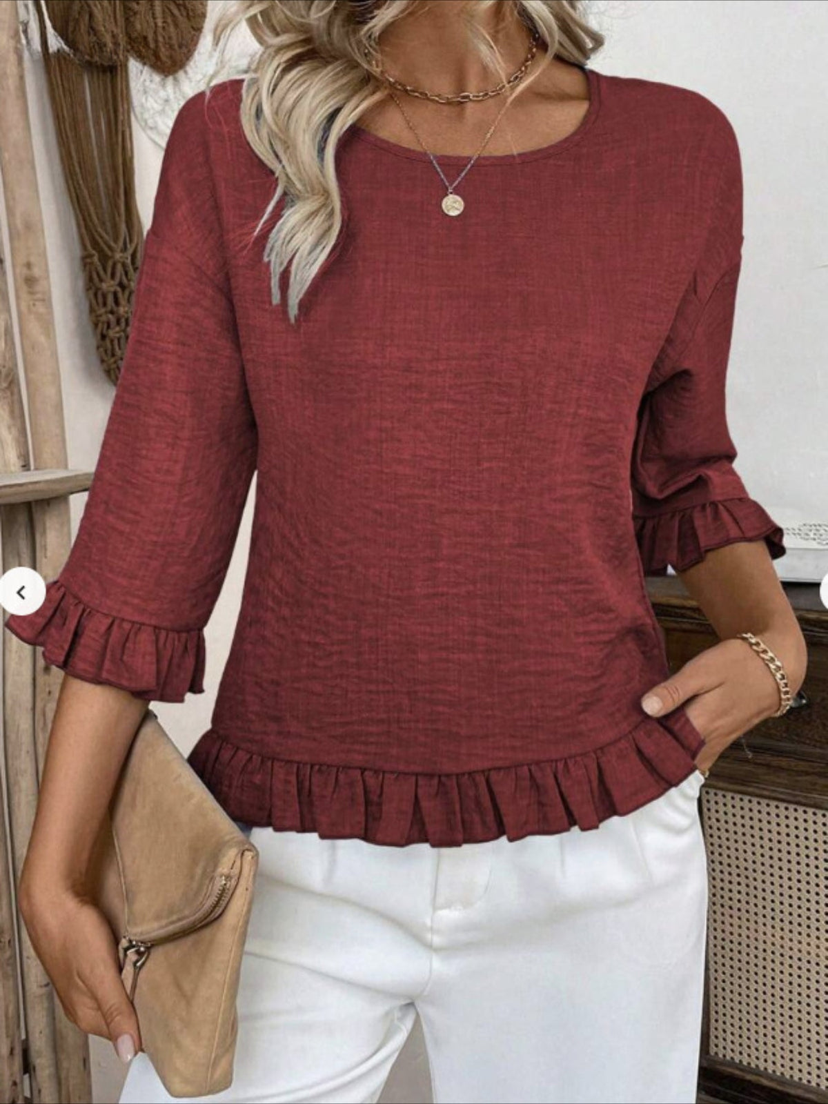 Gradient Color Casual Drop Shoulder Round Neck Loose Fit Top