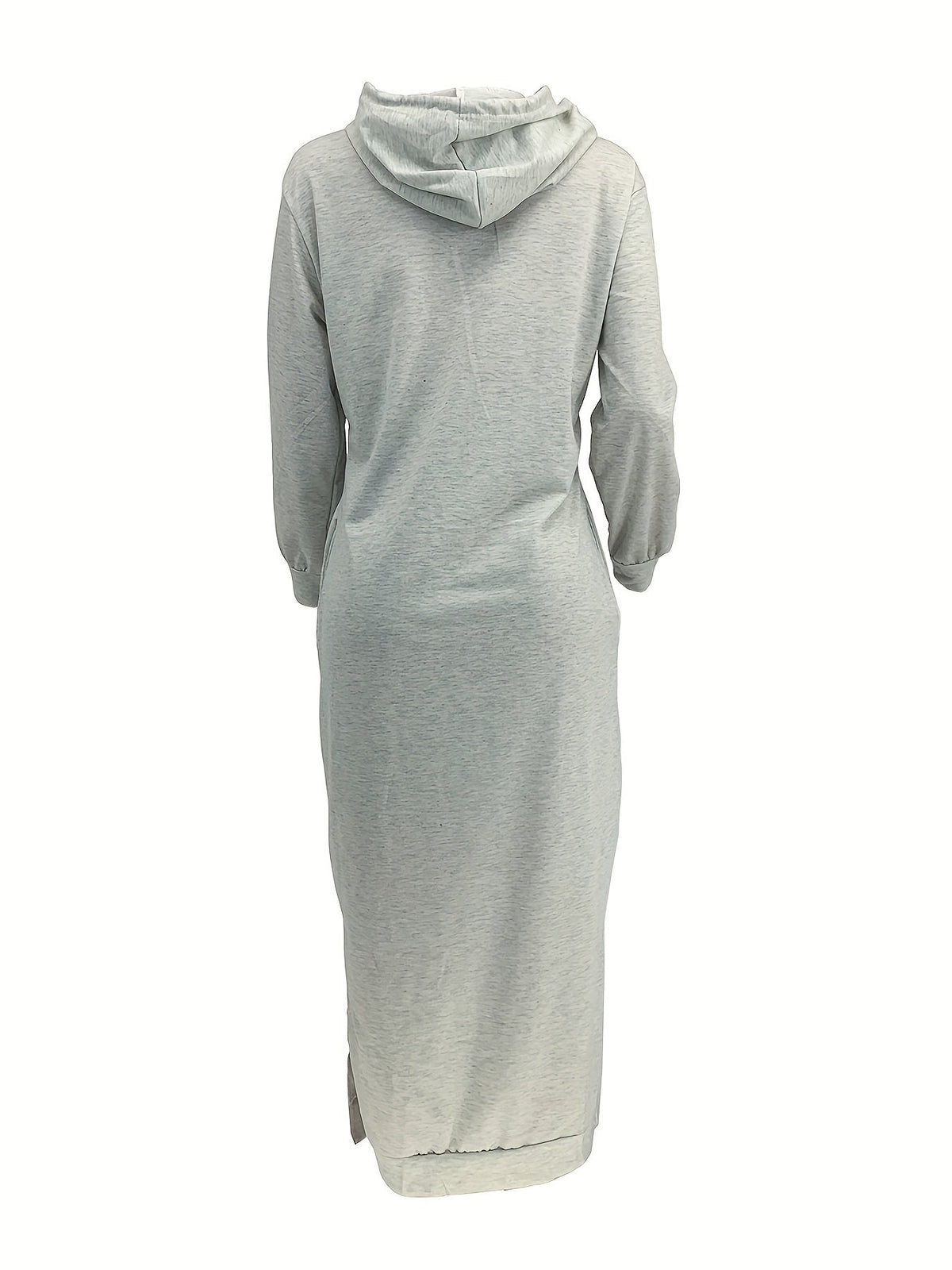 Drawstring Split Dress, Casual Hooded Long Sleeve Maxi Dress