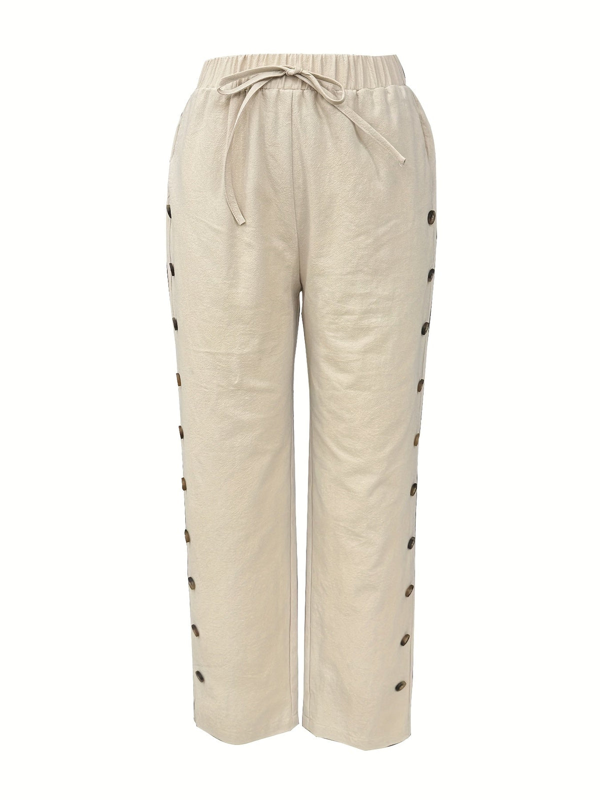Women'S Elegant Casual Blue Straight-Leg Pants with Pearl Embellishments