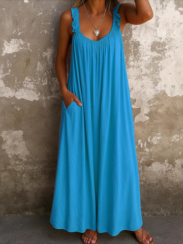 Regular Fit Plain Sleeveless U Neck Maxi Dress