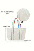 Pink Colorful Ricrac Detail Canvas Tote Bag
