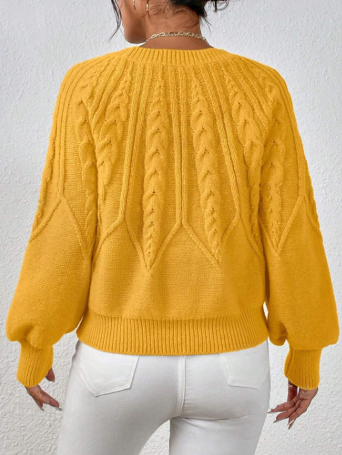 Casual Pullover Chic Knit Lantern Sleeves & Ruffle Detail Sweater
