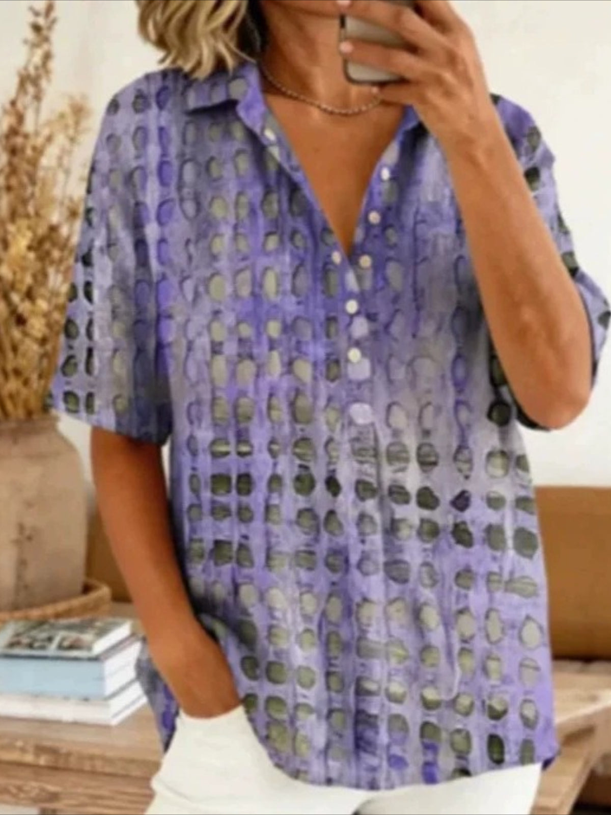 Print Lapel Short Sleeve Abstract Printing Shirt