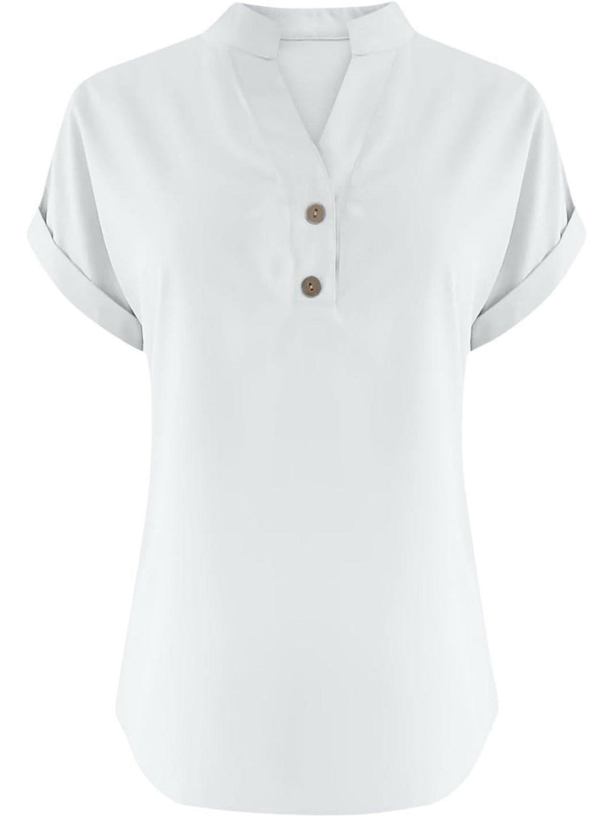 Solid Color V Neck Short Sleeve Button Down T Shirts