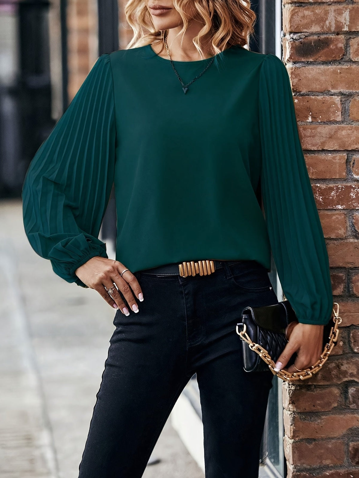 Elegant Round Neck Long Sleeve Blouse - Women's Polyester Shirt for Mature Ladies - Machine Washable, Non