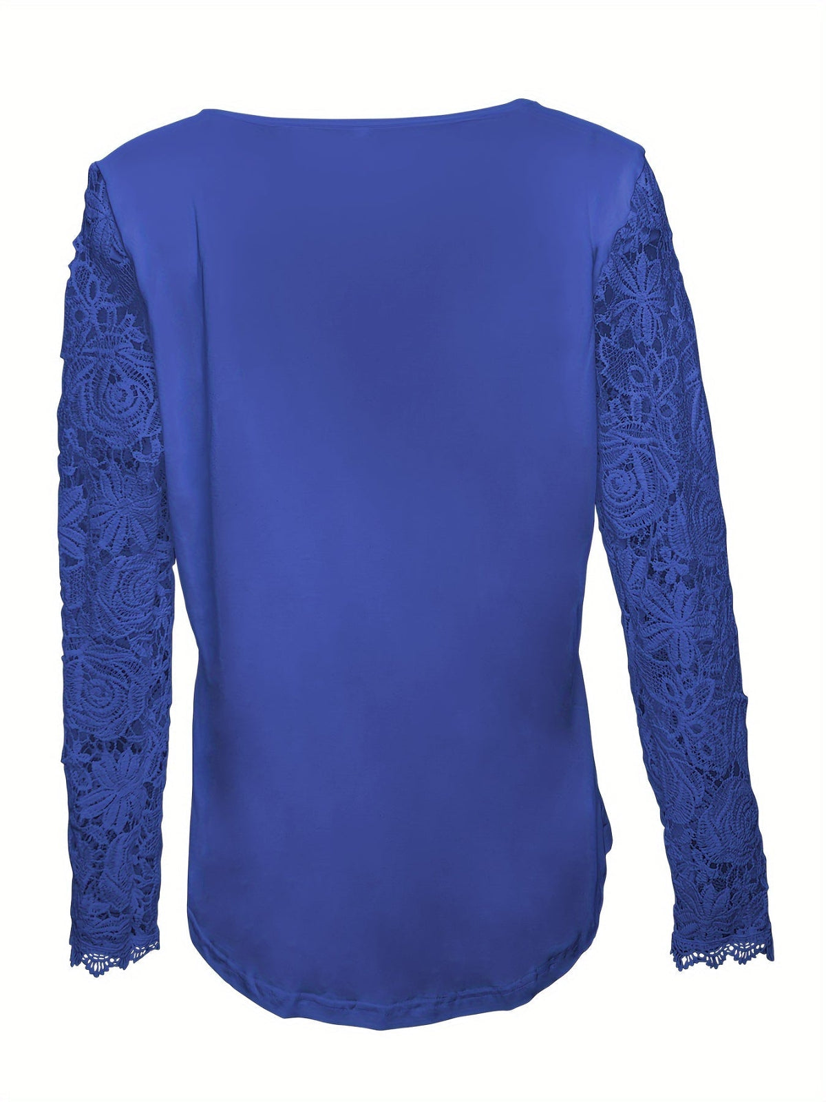Lace Stitching T-Shirt, Casual Square Neck Long Sleeve T-Shirt