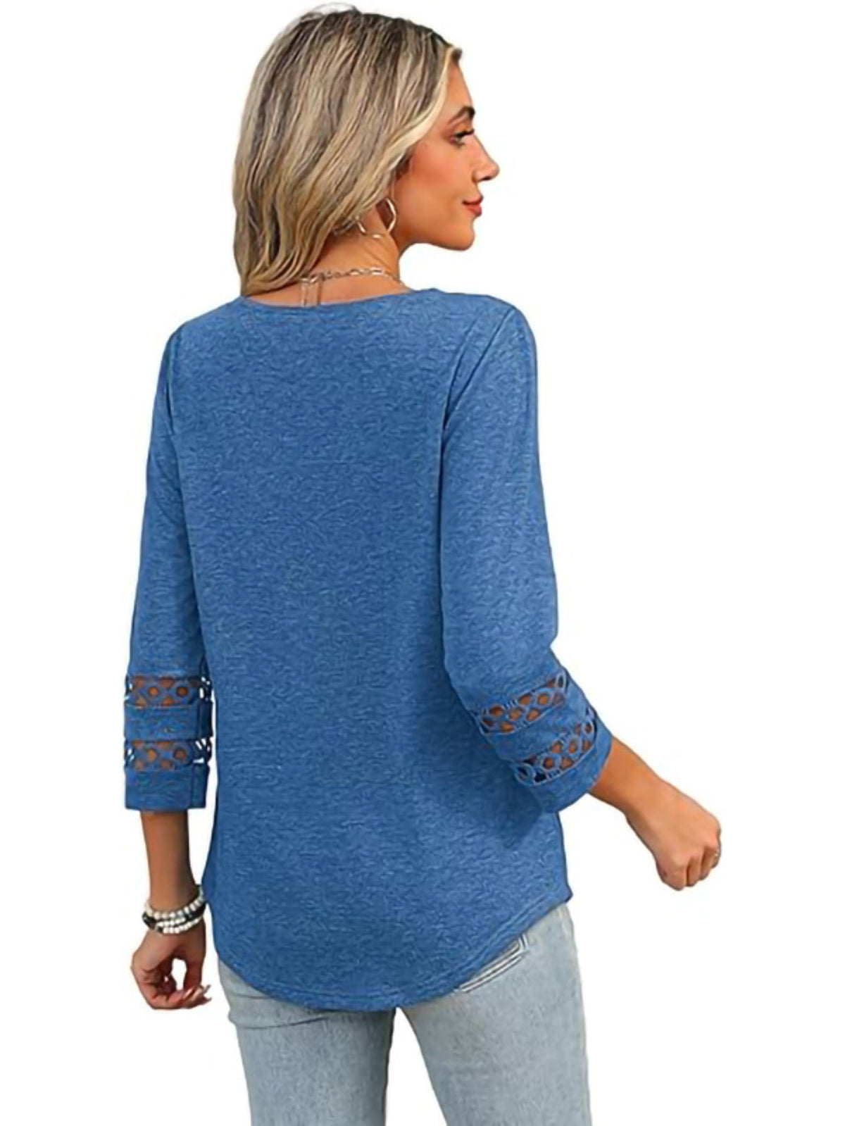 3/4 Length Sleeve Crewneck Lace Tunic Tops