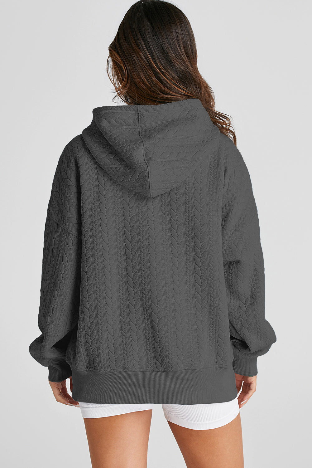 Gray Cable Textured Baggy Solid Hoodie