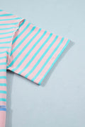 Pink Stripe Exposed Seam Mixed Patchwork Loose Short Set