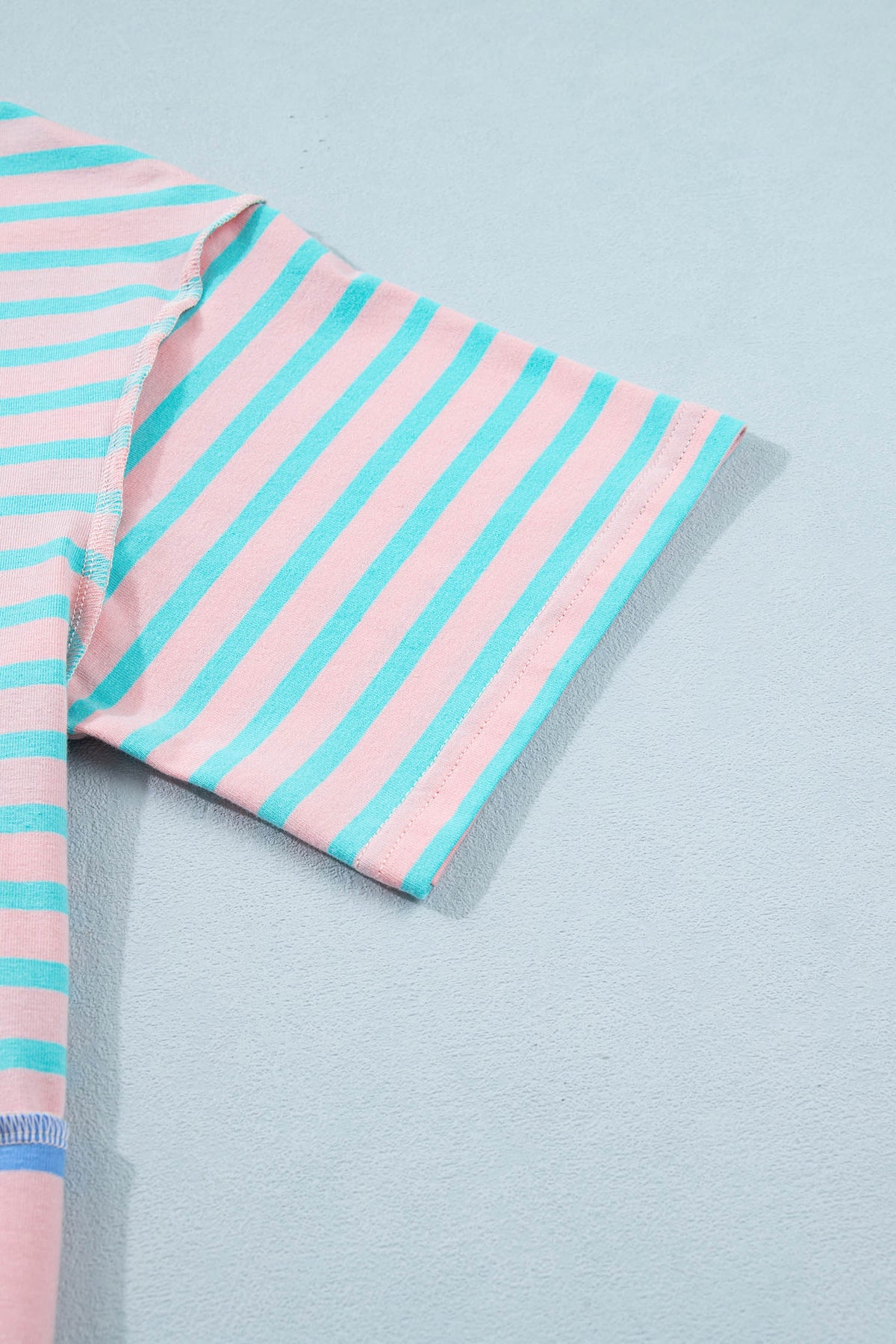 Pink Stripe Exposed Seam Mixed Patchwork Loose Short Set