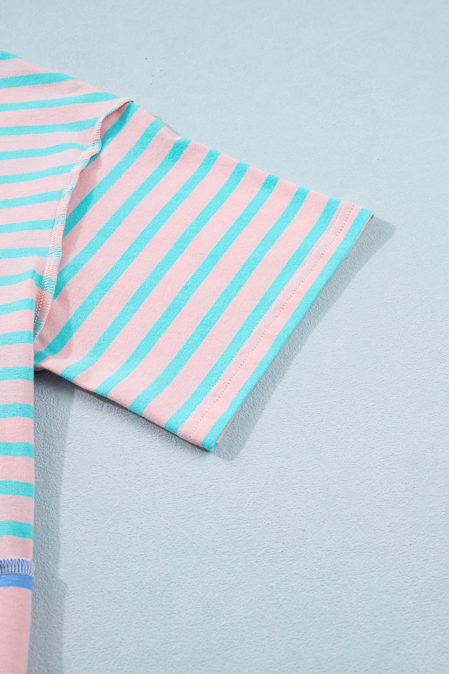 Pink Stripe Exposed Seam Mixed Patchwork Loose Short Set