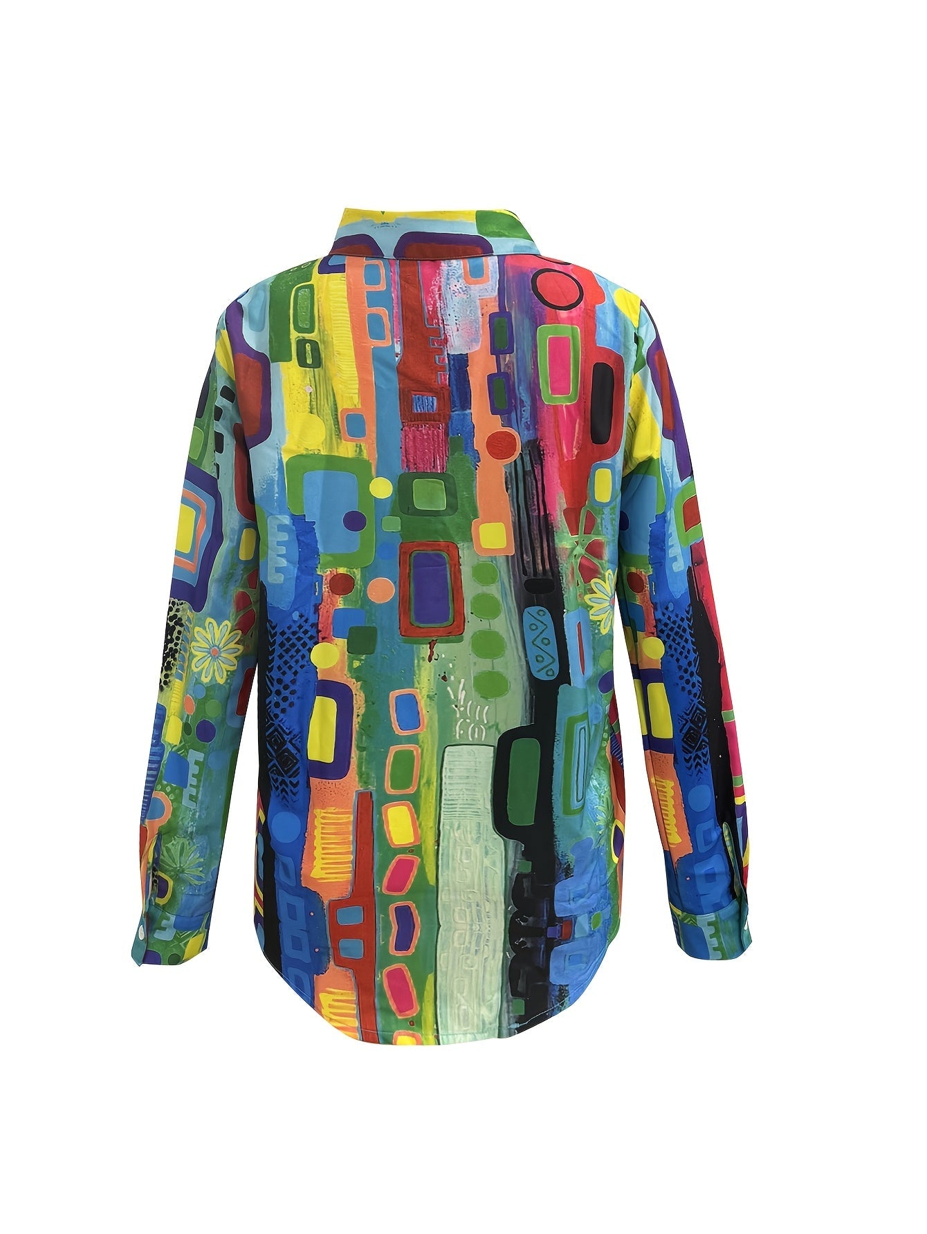 Geometric Print Simple Casual Button Front Long Sleeve Shirt