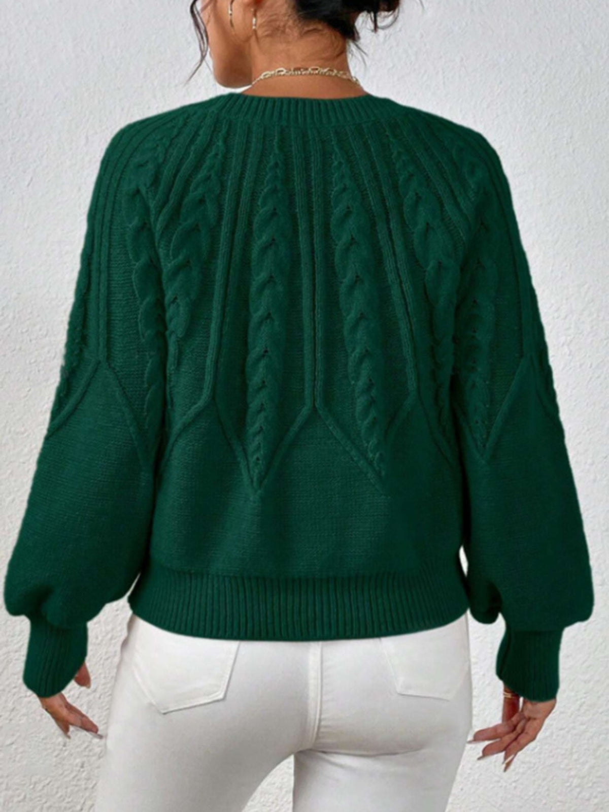 Casual Pullover Chic Knit Lantern Sleeves & Ruffle Detail Sweater