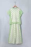Green Color Block Patchwork Polka Dot Wide Leg Pant Set