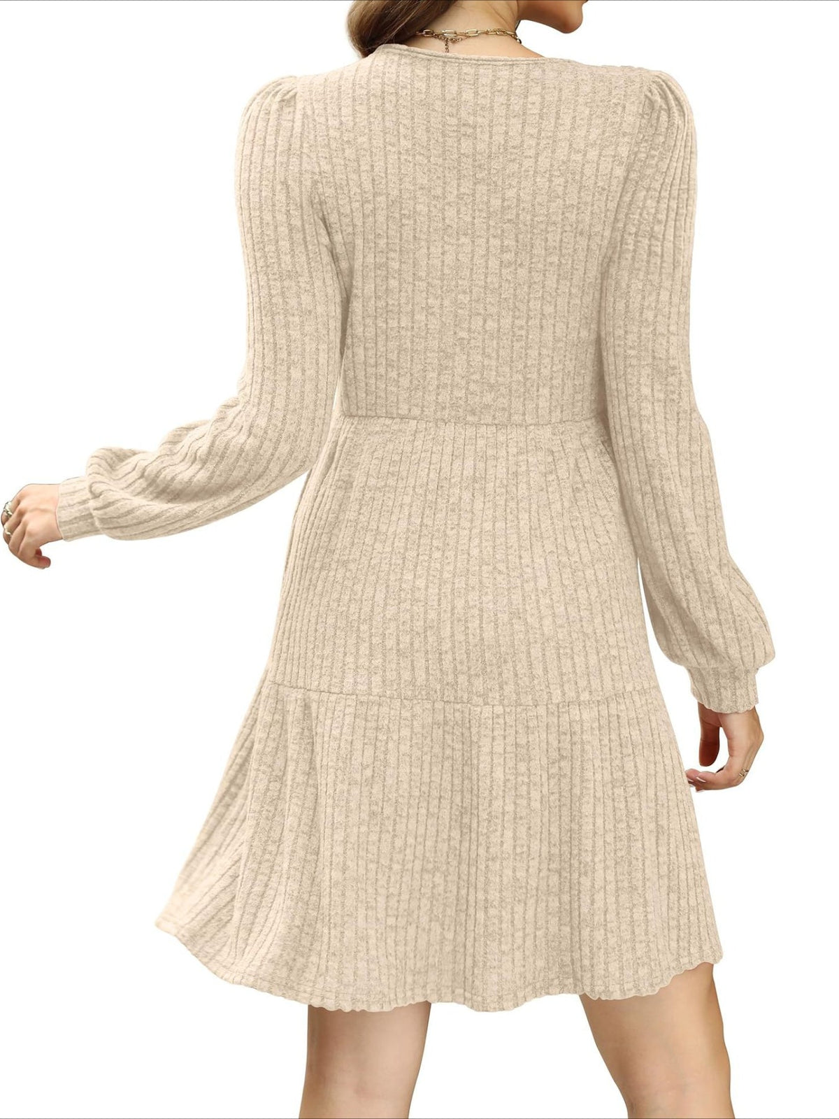 Square Neck Long Sleeve Dress with Pockets