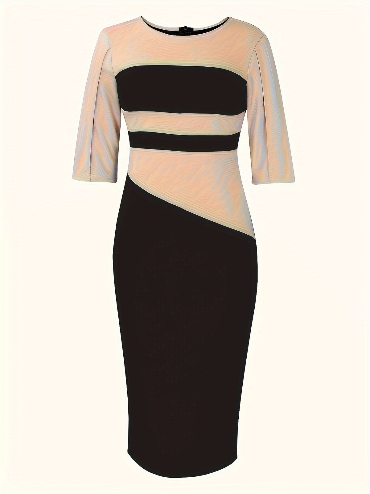 Color Block Simple Dress, Casual Crew Beck Bodycon Midi Dress