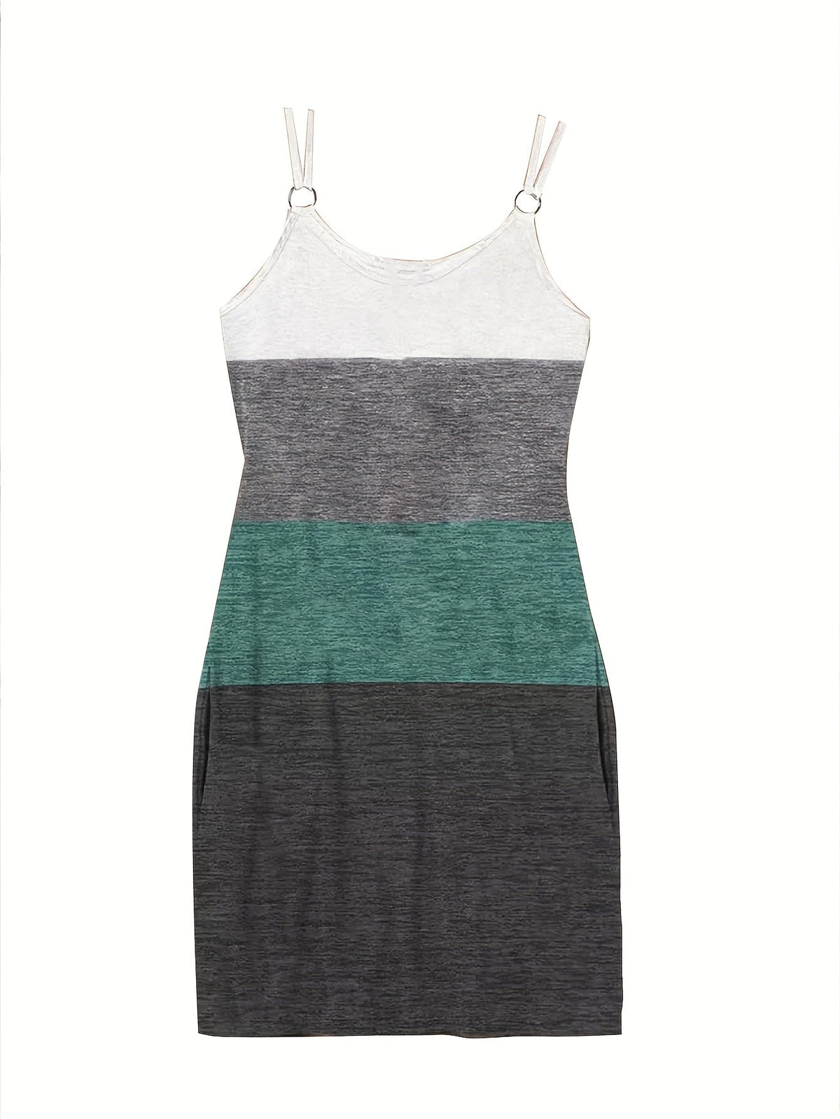 Color Block Coconut Tree Print Cami Dress, Casual Spaghetti Strap Dress