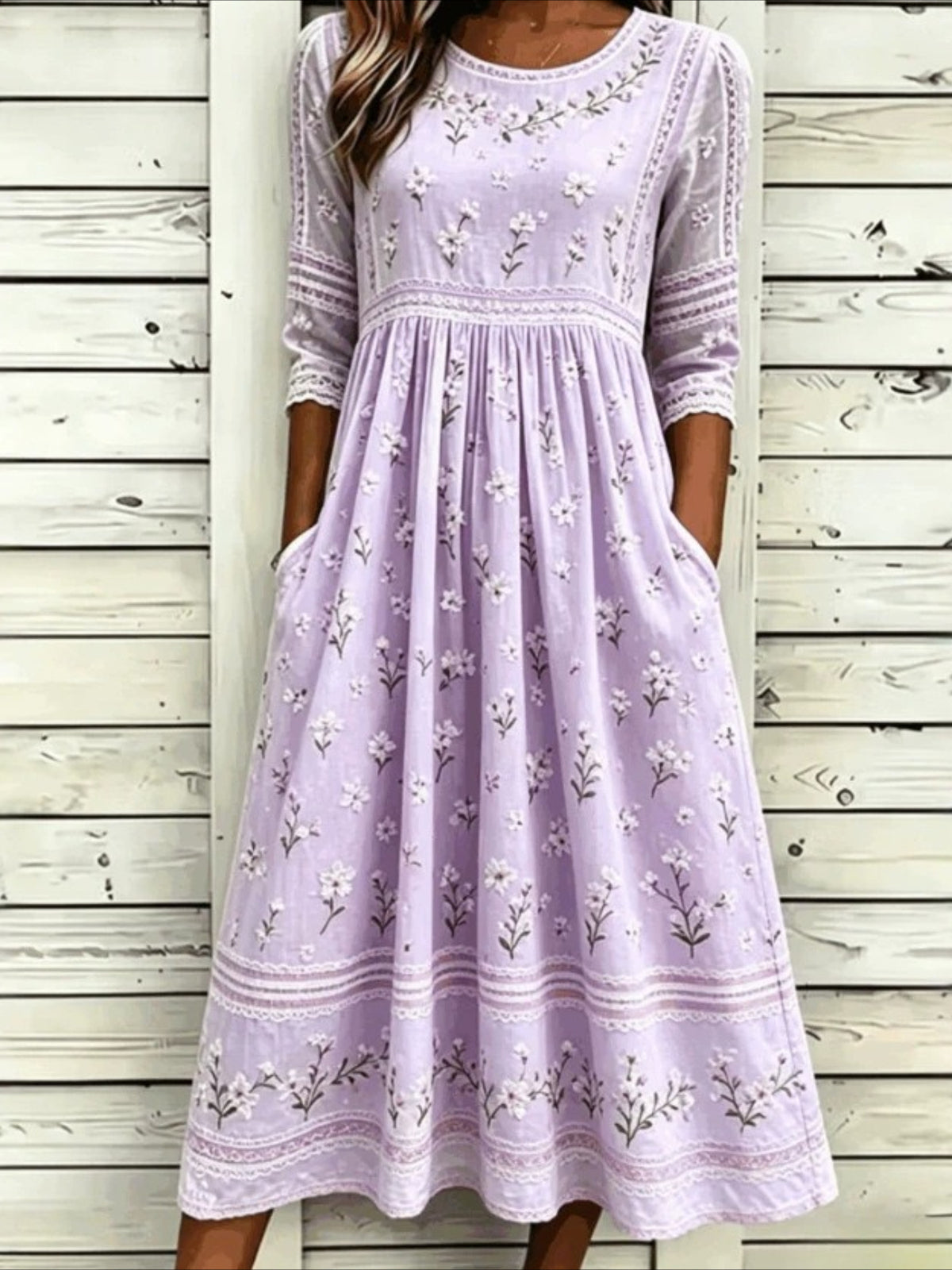 Printing Boho Regular Fit Crew Neck Dress