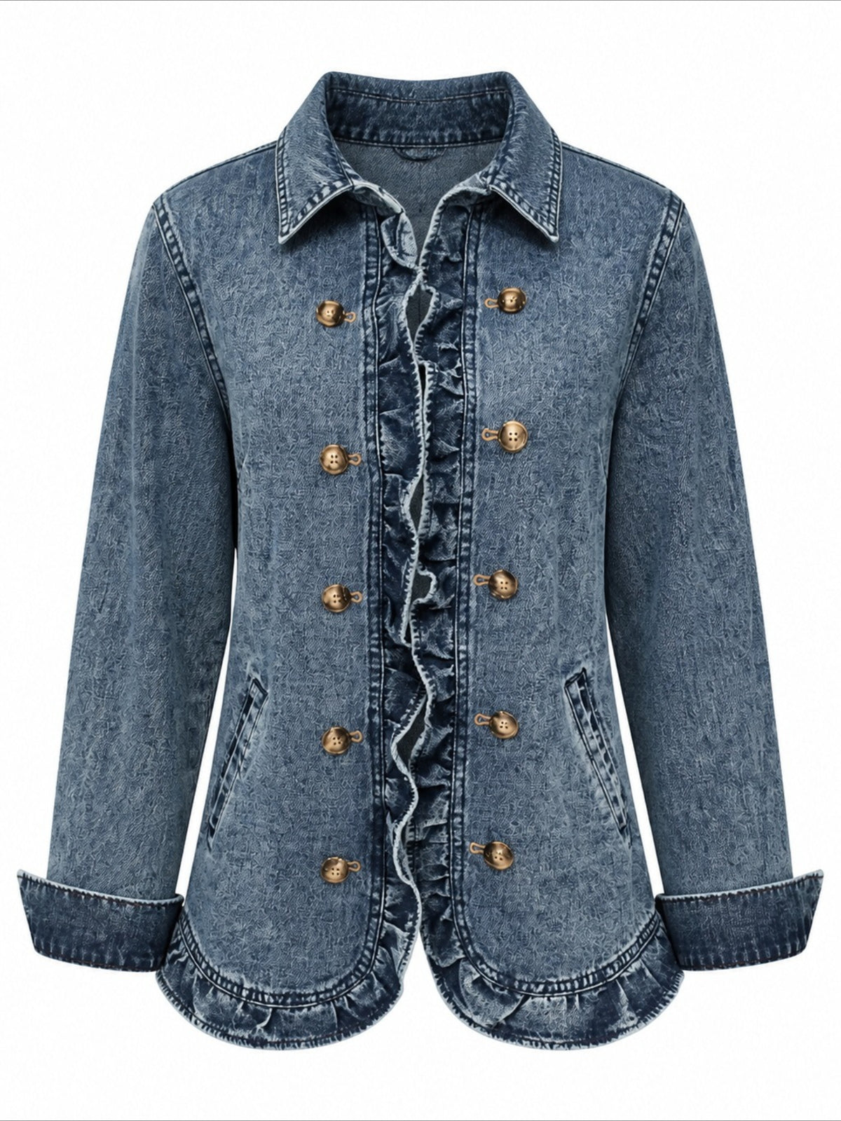 Ruffle Hem Short Lapel Double-breasted Ruffle Edge Jacket